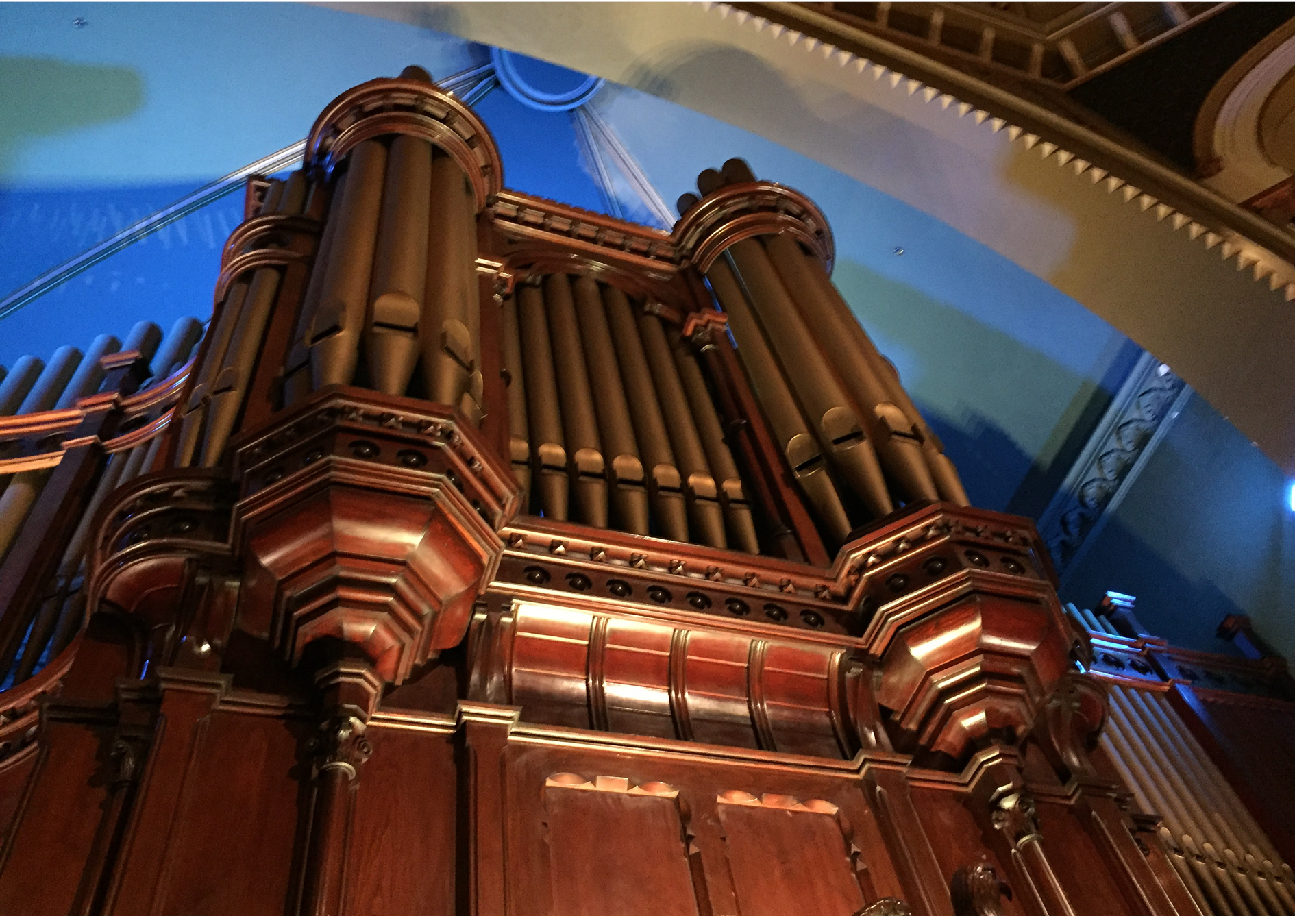 Looking up at the Grand Organ Pipes at St Michael's Uniting Church
